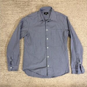 A.P.C. Men's Navy Checkered Button Down Shirt